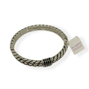 Lia Sophia Ravel Bracelet Silver Tone Braid Stretch Bangle Signed With Tags